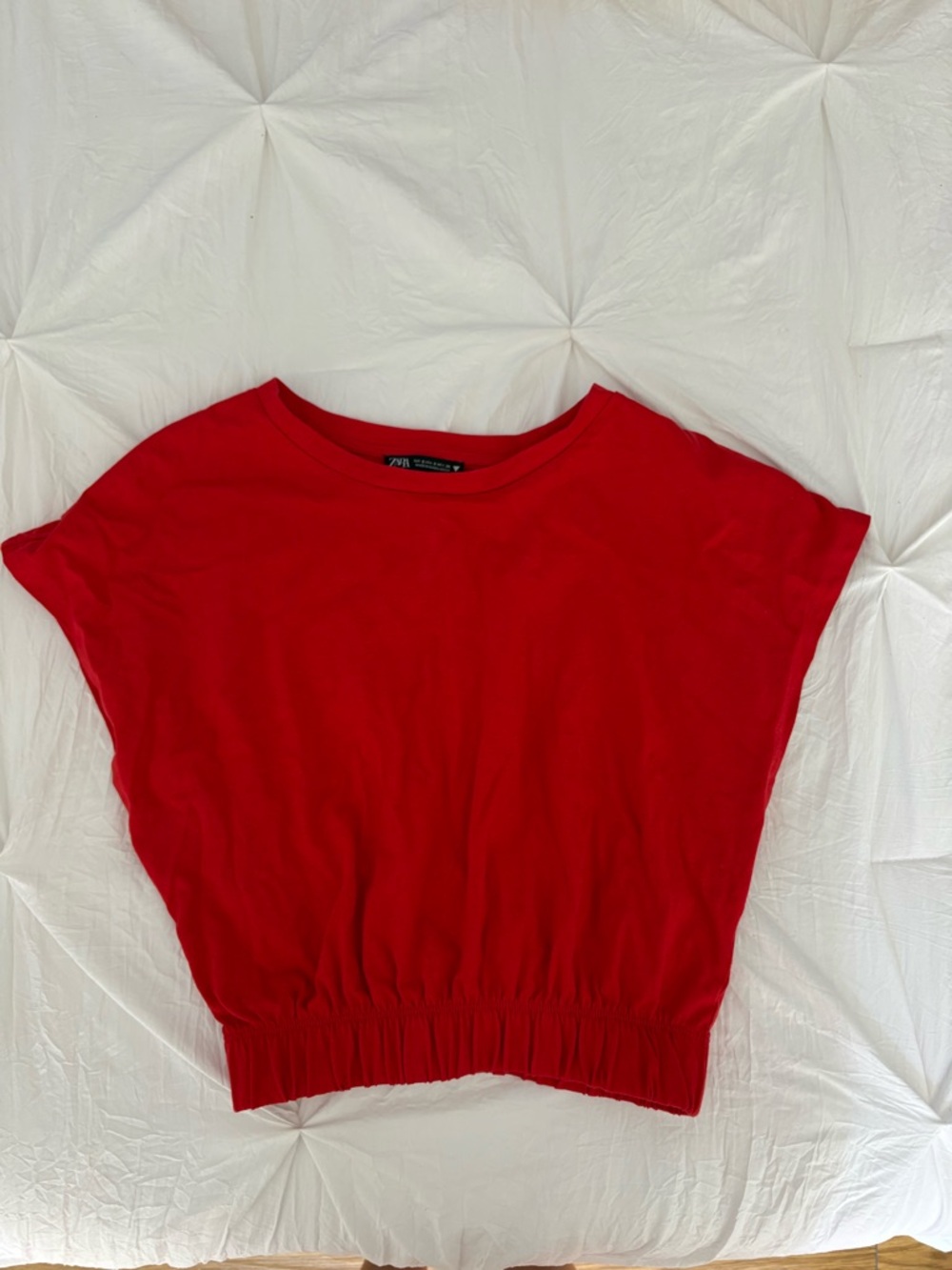 Zara Bright Red Short-Sleeve Elastic Hem Tee